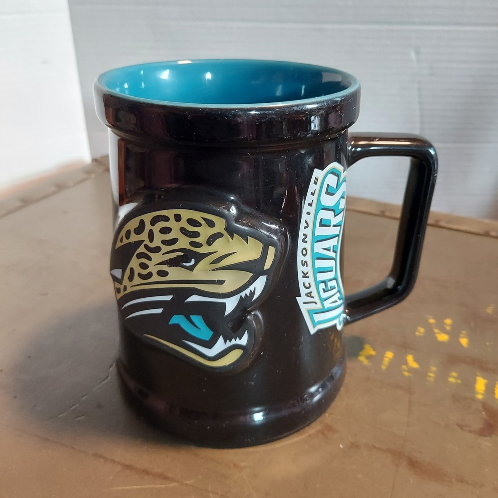 Vintage 2000 Jacksonville Jaguars NFL 3D Relief Ceramic Coffee Mug Black Teal